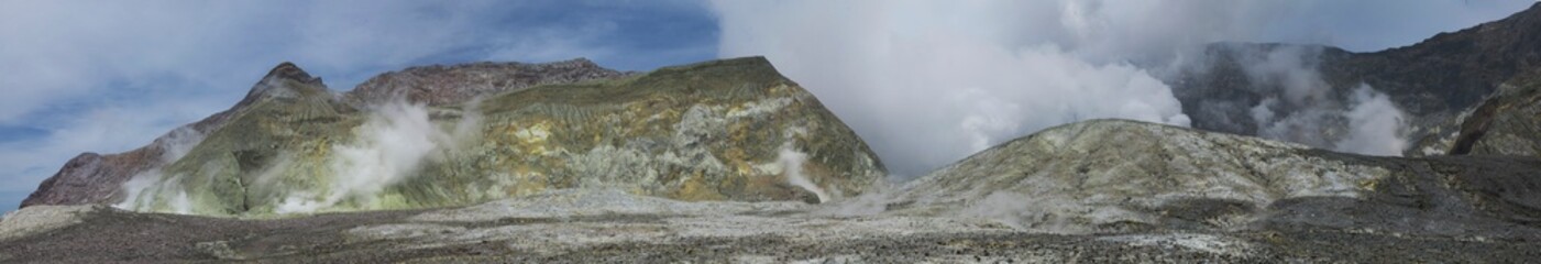Whakaari / White Island New Zealand active volcano. Moonscape.  Andesite stratovolcano Sulphur mining