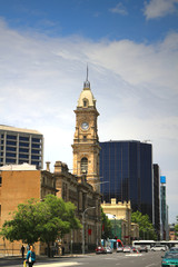 Fototapeta na wymiar View at contemporary and historic architecture with the tower of the Former General Post Office building in colonial-era style in Adelaide, South Australia