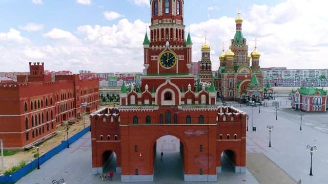 Kremlin on the square of a small European town in summer day - Drone Footage