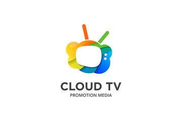 Stream now Logo available in vector/illustration, logo and icon cloud tv streaming, gradient orange, yellow, green and blue colors. mosaic concept.
