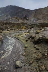 Whakaari / White Island New Zealand active volcano. Moonscape.  Andesite stratovolcano Sulphur mining