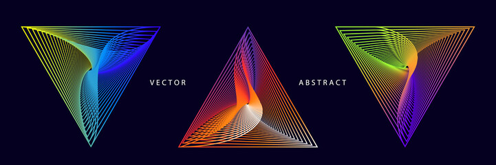 Set of Futuristic Triangle Graphic Elements on Dark Background. Abstract Vector Symbols.
