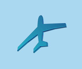 Flugzeug auf dem blauen Hintergrund.