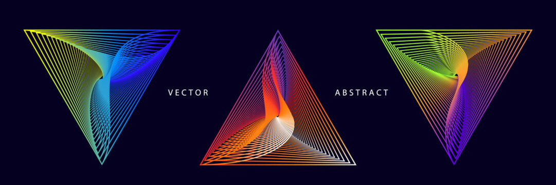 Set of Futuristic Triangle Graphic Elements on Dark Background. Abstract Vector Symbols.