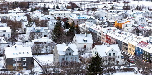 Snow covered rooftops of Reykjavik, Iceland