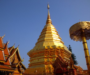Fototapeta premium Beautifully decorated facade of Wat Phrathat Doi Southep in Chiangmai Thailand 