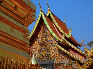 Beautifully decorated facade of Wat Phrathat Doi Southep in Chiangmai Thailand 
