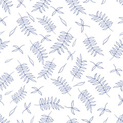 Seamless pattern with medicinal flowers and leaves on a white background.