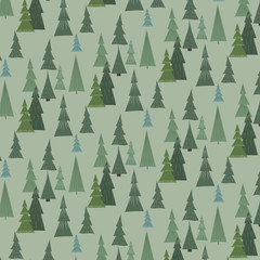 Pine trees, christmas pattern, vector illustration, decorative background