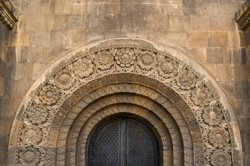 Entrance door of Mother Armenia Museum of Defense Ministry in Victory park, Yerevan, Armenia