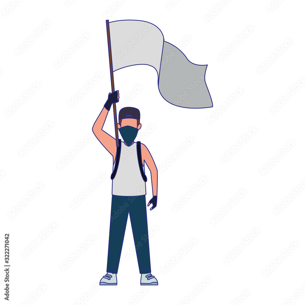 Wall mural cartoon man protestating holding a white flag