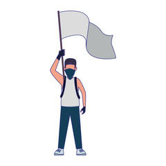 cartoon man protestating holding a white flag