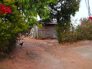 wooden and Tin house in a Hmong Village deep in the mountains of Chiangmai Thailand