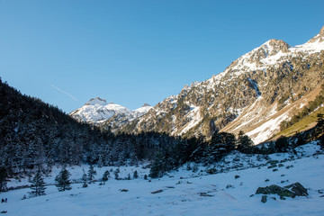 snowy landscape in the french Pyrenees mountains