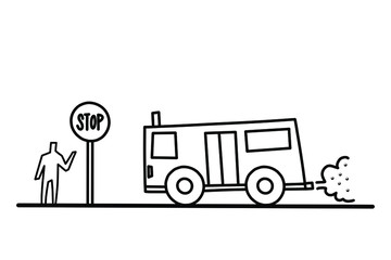 Doodle art for a public transportation concept. A man is waiting for the bus.