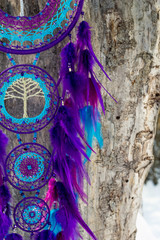 Handmade dream catcher with feathers threads and beads rope hanging