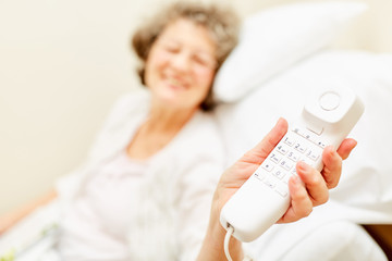Patient has a telephone at the bedside