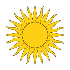Yellow sun with twenty-four rays. Vector illustration on white background.