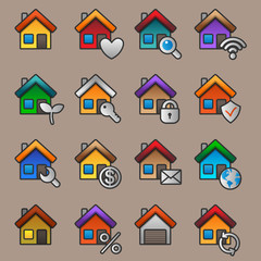 Flat color houses. Vector illustration.