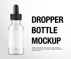 Dropper bottle mockup isolated on white background. Vector illustration. Front view. Сan be used for cosmetic, medical and other needs. EPS10	