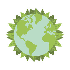 world planet earth with leafs plant