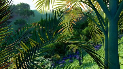 Fototapeta na wymiar Jungle hills in Okinawa, Japan 3d rendering