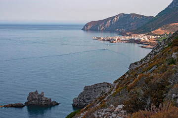Evening panoramic view of the fishing village of the island of Marettimo, in the Egadi Islands in Sicily, Italy.