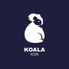 White silhouette of koala on dark background. Vector abstract icon.