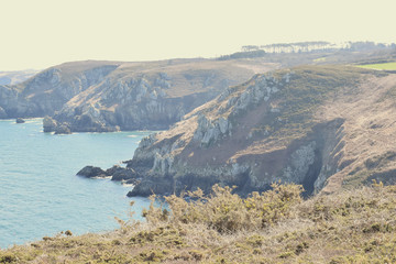Pointe de Brezelec et vue sur l'Océan Atlantique dans le Finistère en Bretagne