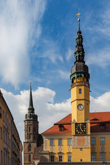 Obraz premium Town hall of beautiful historic city Bautzen (Budysin) in Upper Lusatia in Saxony, Germany, Europe