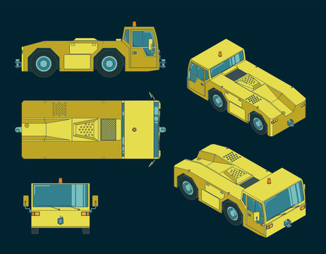 Airport tow tractor illustrations
