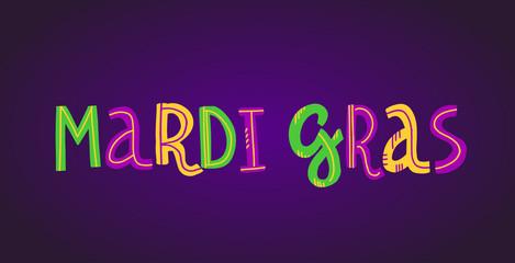 vector handwritten lettering Mardi Gras holiday card