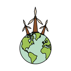 Naklejka premium world planet earth with windmills