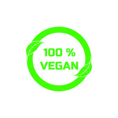 100 % Vegan icon. Vector green logo sign for healthy food package design.