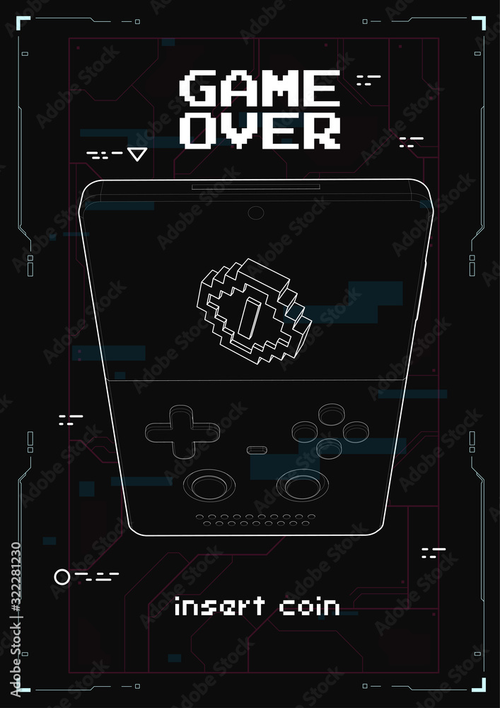 Poster game console portable handheld. creative hud poster. modern template for web and print.