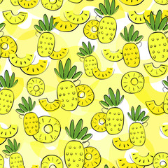 Pineapple  seamless vector pattern, vector illustration. Hand drawn Illustration in vector. Can be used for fabric design, paper, textile, background, wallpaper, wrapping paper design idea.