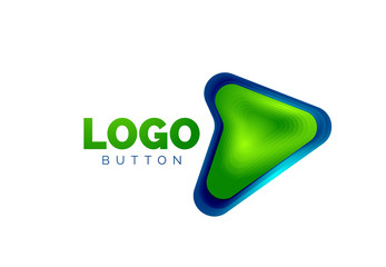 Arrow logo template. Or play or download button logotype template. Minimal geometrical design, 3d geometric bold symbol in relief style with color blend steps effect. Vector Illustration