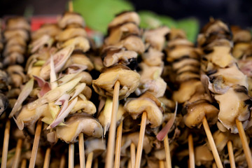 Babylonia areolata shell stick on green leaf tradition asian food