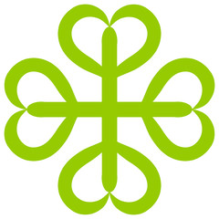 cross and clover with four green hearts