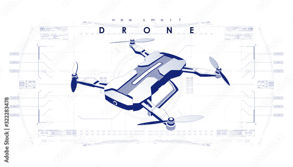 Poster drone delivering form lines. concept of drone technology, graphic of drone control interface. creati