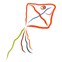 happy flying kite, funny colorful children drawing