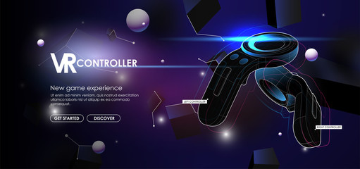 Video game controller or gamepad. sensation of presence, position-tracking technology device. VR controller game set.