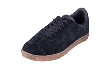 Black suede shoes on a white background