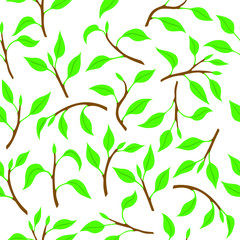 Vector illustrations pattern seamless of spring branches with leaves