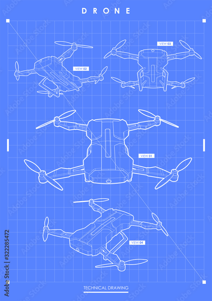 Poster abstract line and point drone. modern template for web and print. hi-tech device concept. technical 