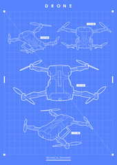 Abstract line and point drone. Modern template for web and print. Hi-tech device concept. technical drawing.