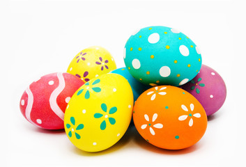 Colorful handmade painted easter eggs isolated