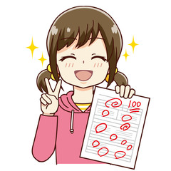 女の子　成績アップ　笑顔　テスト