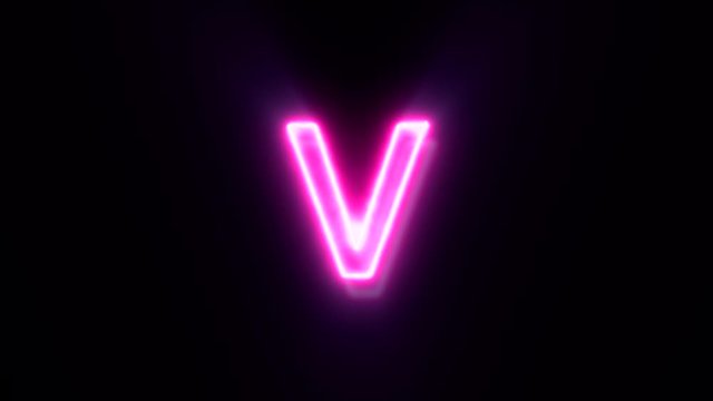 Pink neon font letter V lowercase blinks and appear in center