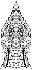 Hand drawn Thai Dragon silhouette and paper cut style, Line Thai is Thailand Style and Tattoo design.The Naga is a wild animal in the Himmapan Forest.
